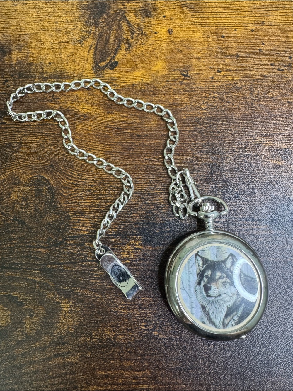 Avon Majestic Encounters Silver Tone Wolf Pocket Watch - Al Agnew